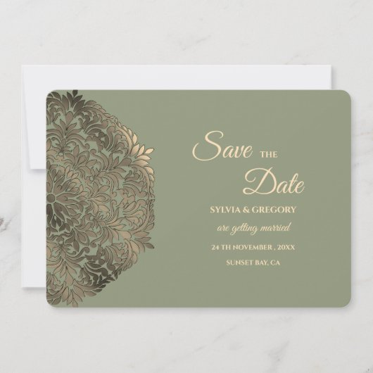 Sage Green en Faux Gold Sla de datum elegant op Save The Date (Voorkant)