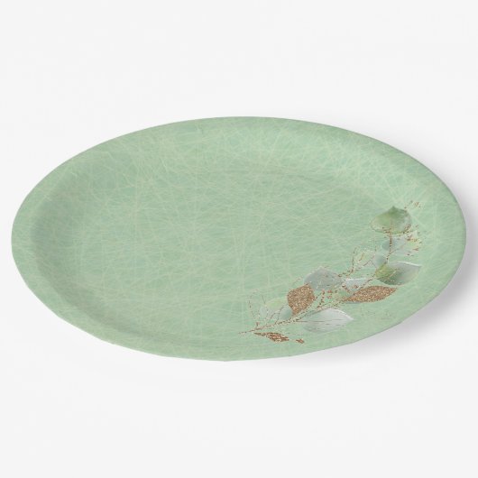 Sage Green en Glitter Botanical Leaf Papieren Bordje (Gekanteld)