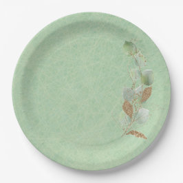 Sage Green en Glitter Botanical Leaf Papieren Bordje