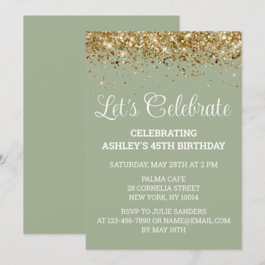 Sage Green en Gold 45e verjaardag Kaart (Voorkant / Achterkant)