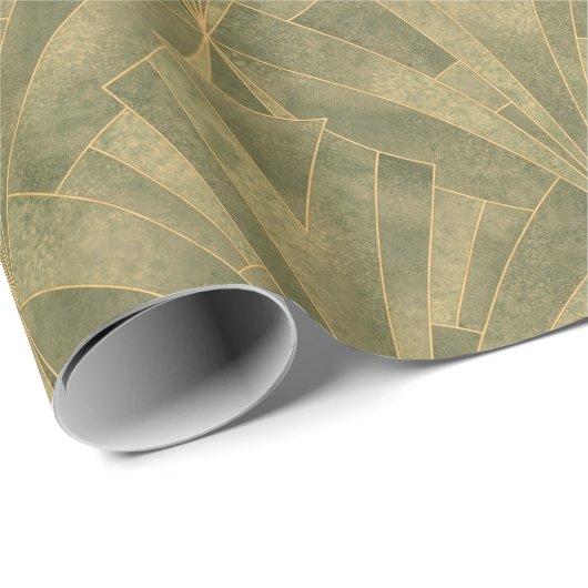 Sage Green en Gold Art Deco Patroon Cadeaupapier (Rol Hoek)