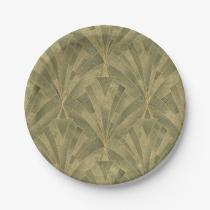Sage Green en Gold Art Deco Patroon Papieren Bordje