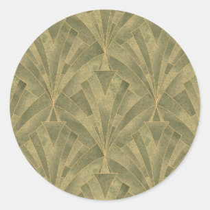Sage Green en Gold Art Deco Patroon Ronde Sticker