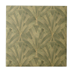 Sage Green en Gold Art Deco Patroon Tegeltje