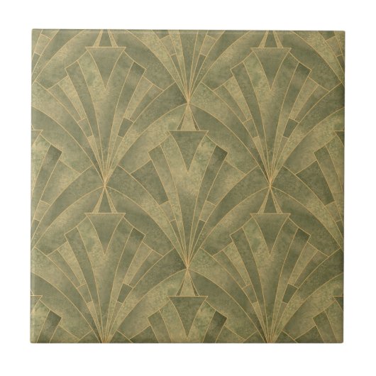 Sage Green en Gold Art Deco Patroon Tegeltje (Voorkant)