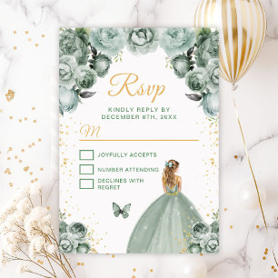 Sage Green en Gold Blonde Hair Princess RSVP Kaartje