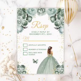 Sage Green en Gold Brown Hair Princess RSVP Kaartje