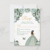 Sage Green en Gold Brunette Hair Princess RSVP Kaartje (Voorkant)