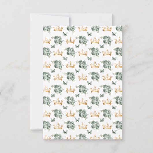 Sage Green en Gold Brunette Hair Princess RSVP Kaartje (Achterkant)