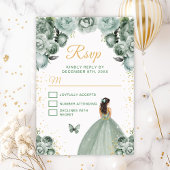 Sage Green en Gold Brunette Hair Princess RSVP Kaartje