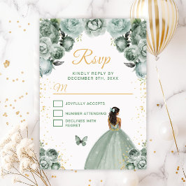 Sage Green en Gold Dark Skin Princess RSVP Kaartje