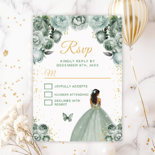 Sage Green en Gold Dark Skin Princess RSVP Kaartje