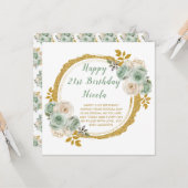 Sage Green en Gold Elegant Bloemen Verjaardagsfees Kaart (Voorkant / Achterkant in situ)
