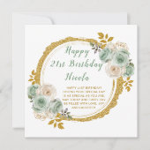 Sage Green en Gold Elegant Bloemen Verjaardagsfees Kaart (Voorkant)