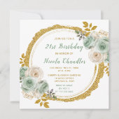 Sage Green en Gold Elegant Bloemen Verjaardagsfees Kaart (Voorkant)
