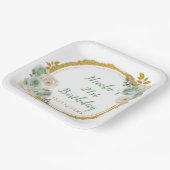 Sage Green en Gold Elegant Bloemen Verjaardagsfees Papieren Bordje (Gebogen)