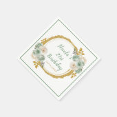 Sage Green en Gold Elegant Bloemen Verjaardagsfees Servet (Hoek)
