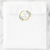 Sage Green en Gold Elegant Bloemen Verjaardagsfees Vierkante Sticker (Tas)
