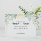 Sage Green en Gold Greenery Wedding Kaart (Staand voorkant)