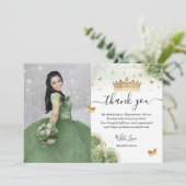 Sage Green en Gold Quinceañera Foto van Birthday Bedankkaart (Staand voorkant)