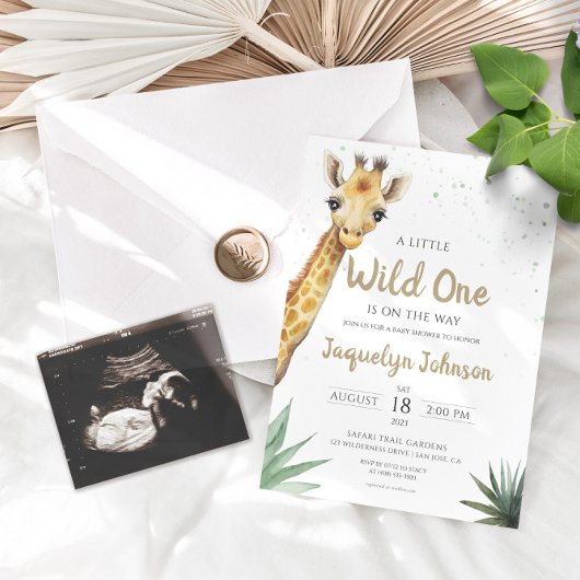 Sage Green en Gold Safari Giraffe Baby shower Kaart