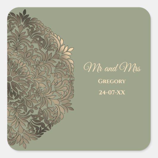 Sage Green en Gold Wedding Elegante Luxe Vierkante Sticker (Voorkant)