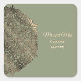 Sage Green en Gold Wedding Elegante Luxe Vierkante Sticker