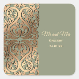 Sage Green en Gold Wedding Elegante Luxe Vierkante Sticker
