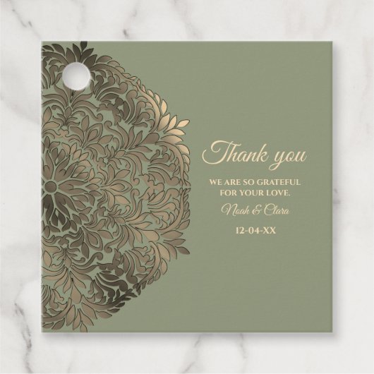Sage Green en Gold Wedding met Elegante Luxe Bedankjes Labels (Voorkant)