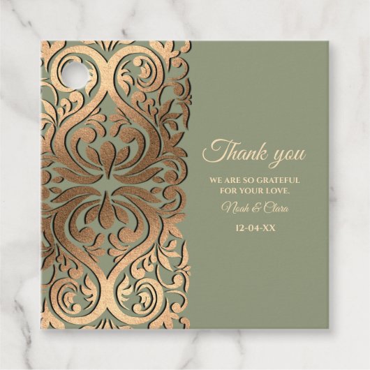 Sage Green en Gold Wedding met Elegante Luxe Bedankjes Labels (Voorkant)