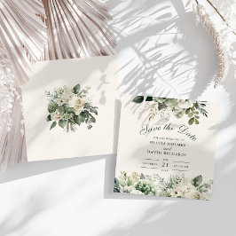 Sage Green en Ivory Wildflower Save the Date Kaart