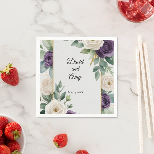 Sage Green en Paarse Bloemen bruiloft servet (Insitu)