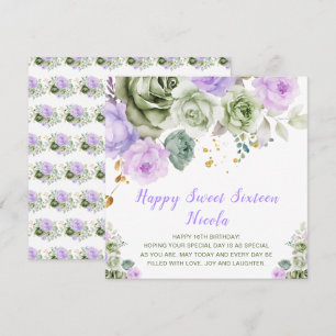Sage Green en Paarse Bloemrijke Sweet Sixteen Kaart
