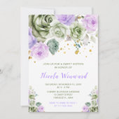 Sage Green en Paarse Bloemrijke Sweet Sixteen Kaart (Voorkant)