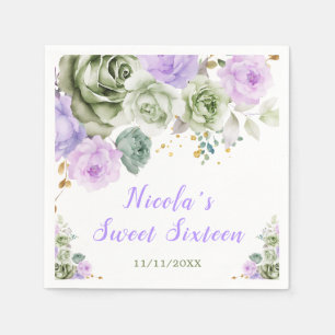 Sage Green en Paarse Bloemrijke Sweet Sixteen Servet
