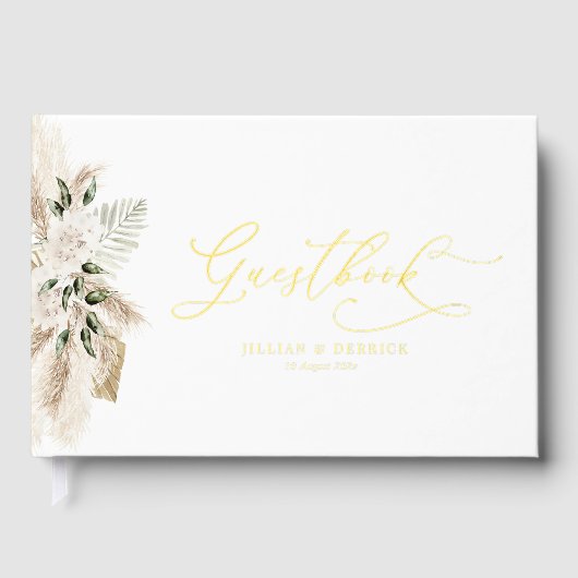 Sage Green en Pampas gras bloemenbruiloft Gastenboek (Voorkant)