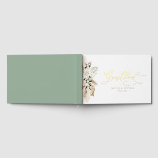 Sage Green en Pampas gras bloemenbruiloft Gastenboek (Volledig)