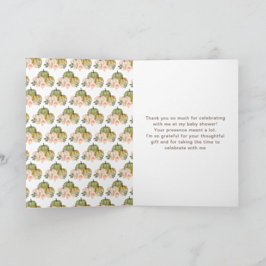 Sage Green en Peach Bloemenpompoenen Baby shower Bedankkaart (Binnen)