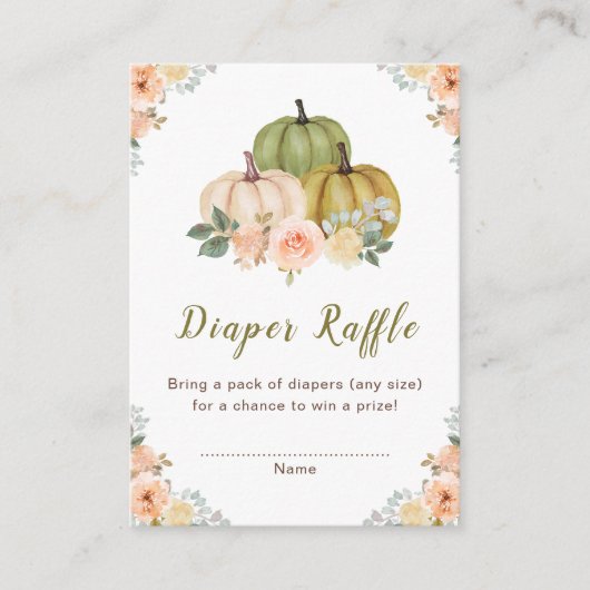 Sage Green en Peach Bloemenpompoenen Baby shower Informatiekaartje (Voorkant)