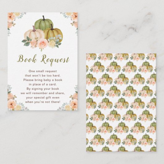 Sage Green en Peach Bloemenpompoenen Baby shower Informatiekaartje (Voorkant / Achterkant)