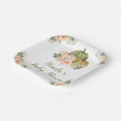 Sage Green en Peach Bloemenpompoenen Baby shower Papieren Bordje (Gebogen)