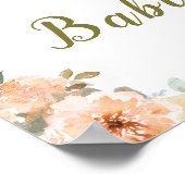 Sage Green en Peach Bloemenpompoenen Baby shower Poster (Hoek)