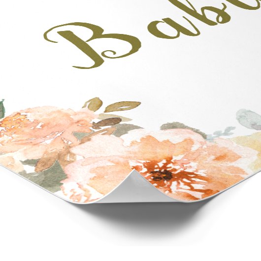 Sage Green en Peach Bloemenpompoenen Baby shower Poster (Hoek)