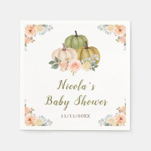 Sage Green en Peach Bloemenpompoenen Baby shower Servet