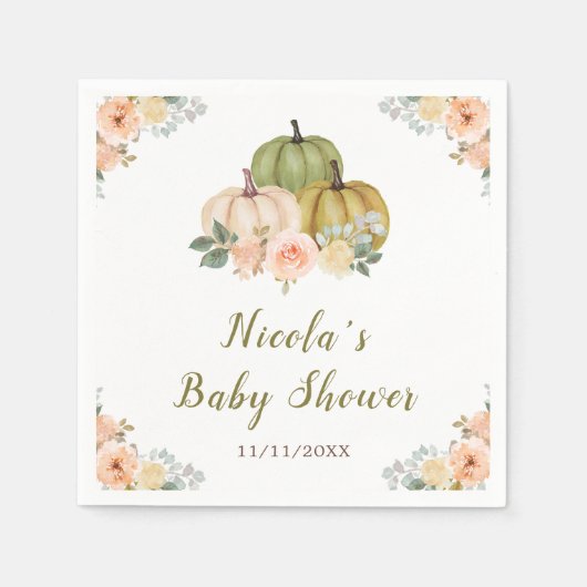Sage Green en Peach Bloemenpompoenen Baby shower Servet (Voorkant)