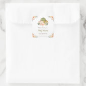 Sage Green en Peach Bloemenpompoenen Baby shower Vierkante Sticker (Tas)