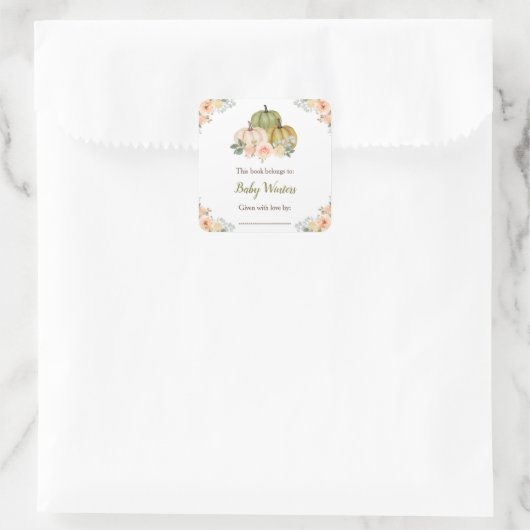 Sage Green en Peach Bloemenpompoenen Baby shower Vierkante Sticker (Tas)