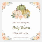 Sage Green en Peach Bloemenpompoenen Baby shower Vierkante Sticker (Voorkant)