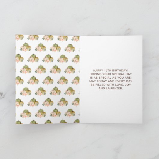 Sage Green en Peach Bloemenpompoenen Verjaardag Kaart (Binnen)