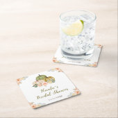 Sage Green en Peach Bloemenpompoenen Vrijgezellenf Kartonnen Onderzetters (Insitu)